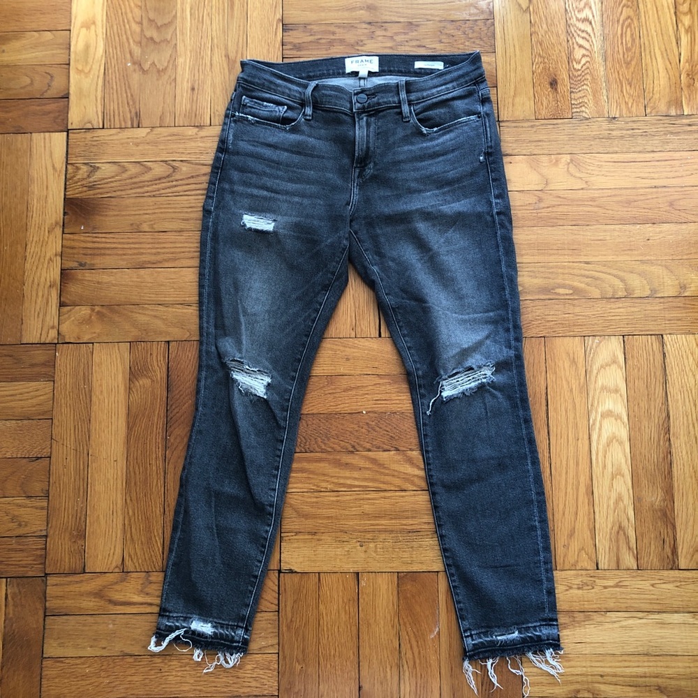 Frame Le Garçon Distressed Grey Jeans 26